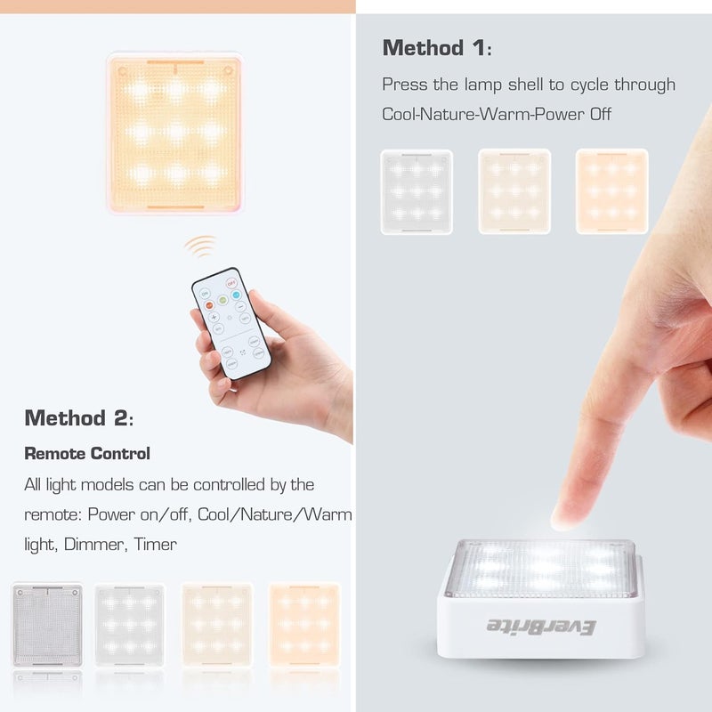 EverBrite Closet Light, LED Tap Lights Push Lights with Remote Control, Battery Powered Stick On Lights for Kitchen, Cabinet, Under Counter, Bedroom (6PCS) - Image 2